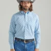 Wrangler 'George Strait' Men's Relaxed Fit Print Button Down - Blue