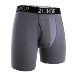 '2UNDR' Men's Swing Shift 6" Boxer Brief - Grey / Blue