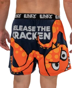 'Lazy One' Men's Release The Cracken Boxer - Navy / Orange