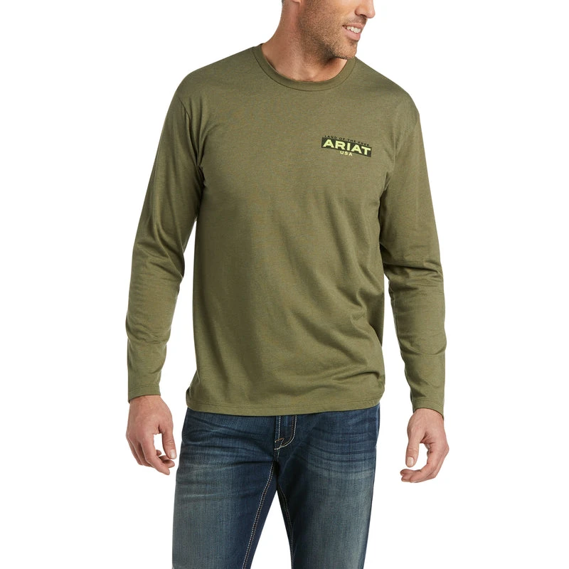 'Ariat' Men's Ariat Land Long Sleeve Tee - Military Heather 2 'Ariat' Men's Ariat Land Long Sleeve Tee - Military Heather - Image 2