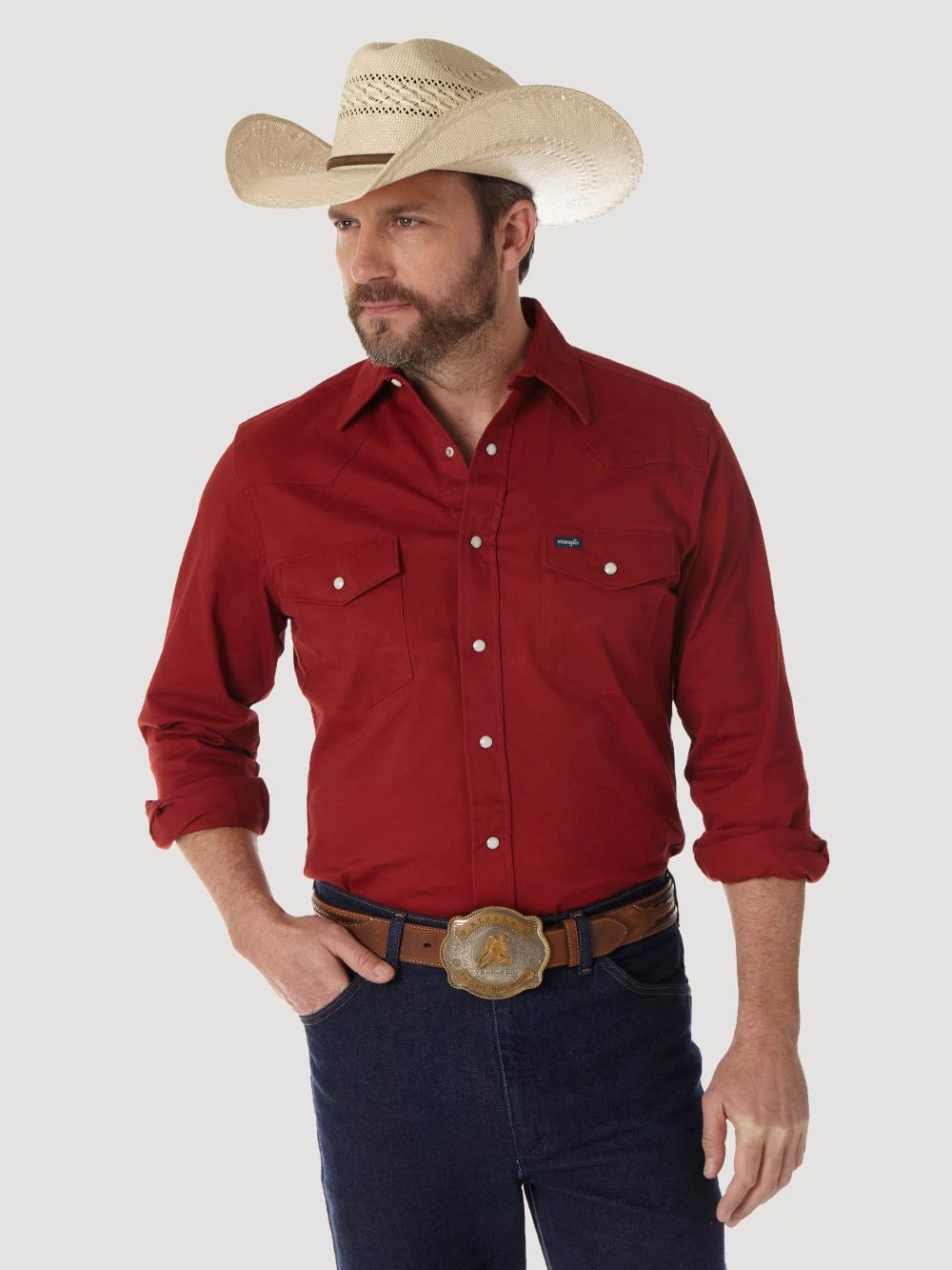 'Wrangler' Men's Advanced Comfort Cowboy Cut Snap Front - Red 1 'Wrangler' Men's Advanced Comfort Cowboy Cut Snap Front - Red