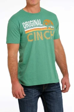 'Cinch' Men's Tri Color Crew Neck T Shirt - Heather Green