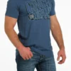 'Cinch' Men's Screen Print T Shirt - Heather Light Blue