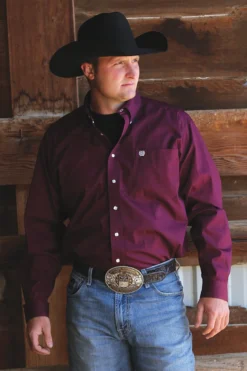 'Cinch' Men's Solid Western Button Down - Burgundy -Carhart Clothing Shop MTW1104239 1024x1024@2x