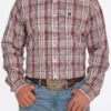 'Cinch' Men's Plaid Long Sleeve Button Down - White / Red