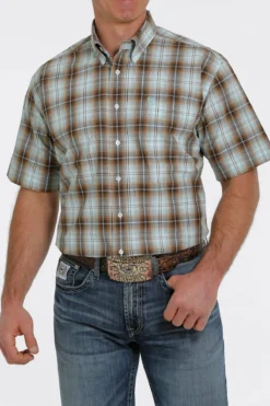 'Cinch' Men's Ombre Plaid Short Sleeve Button Down Shirt - Brown/Turquoise -Carhart Clothing Shop MTW1111398 2 1024x1024@2x