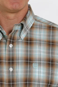 'Cinch' Men's Ombre Plaid Short Sleeve Button Down Shirt - Brown/Turquoise -Carhart Clothing Shop MTW1111398 4 1024x1024@2x