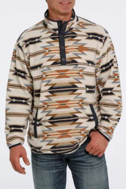 'Cinch' Men's Polar Fleece Pullover - Cream
