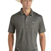 'Panhandle' Men's Performance Geo Button Knit Polo - Black