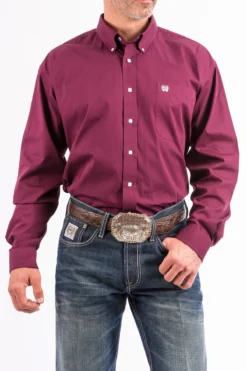 'Cinch' Men's Solid Western Button Down - Burgundy